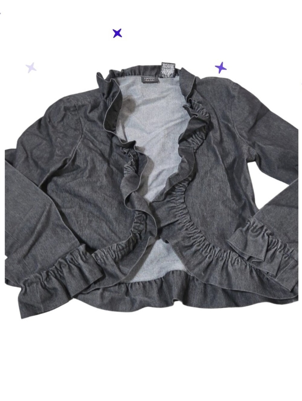 Nicole by Nicole Miller Charcoal Gray Ruffle-Trim Open Jacket 6